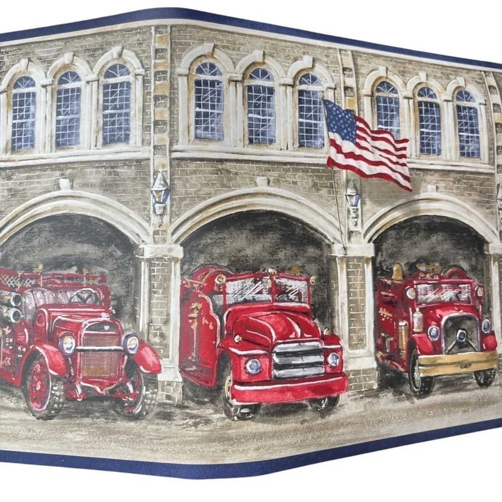 York Wallpaper Border Prepasted Fire Station Truck Dog Flag 5 YD X 9 inches NEW